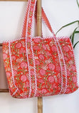 Quilted Cotton Handprint Coral red