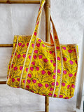 Quilted Cotton Handprint Elegant yellow pink