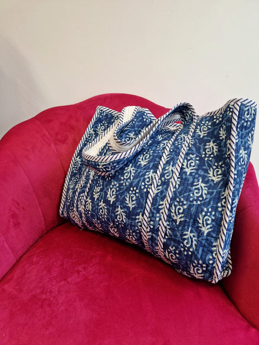 Quilted Cotton Handprint Indigo