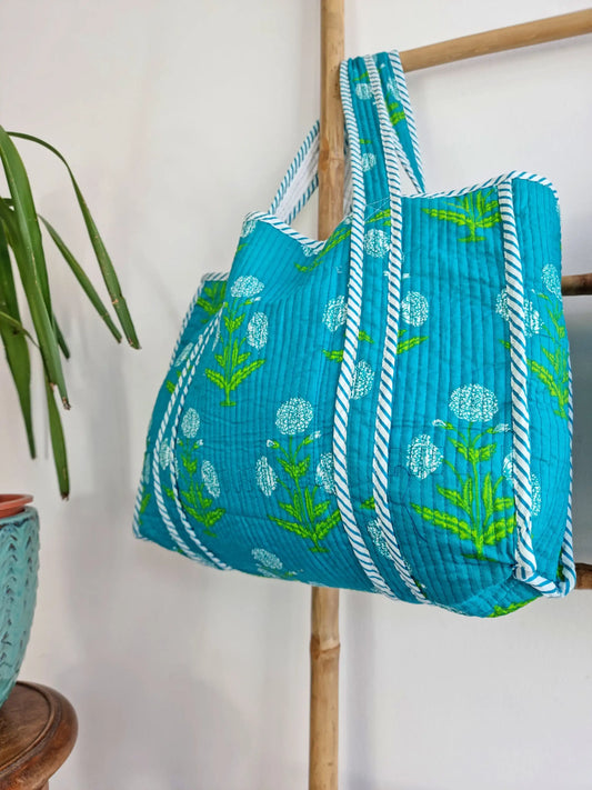 Quilted Cotton Handprint Blue green