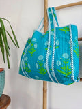 Quilted Cotton Handprint Blue green