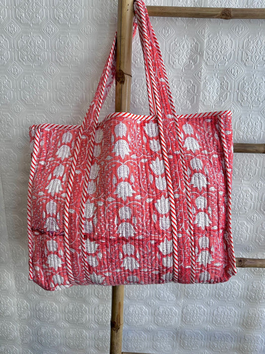 Quilted Cotton Handprint Orange flora