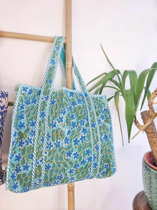 Quilted Cotton Handprint Sea blue green