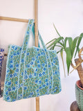 Quilted Cotton Handprint Sea blue green