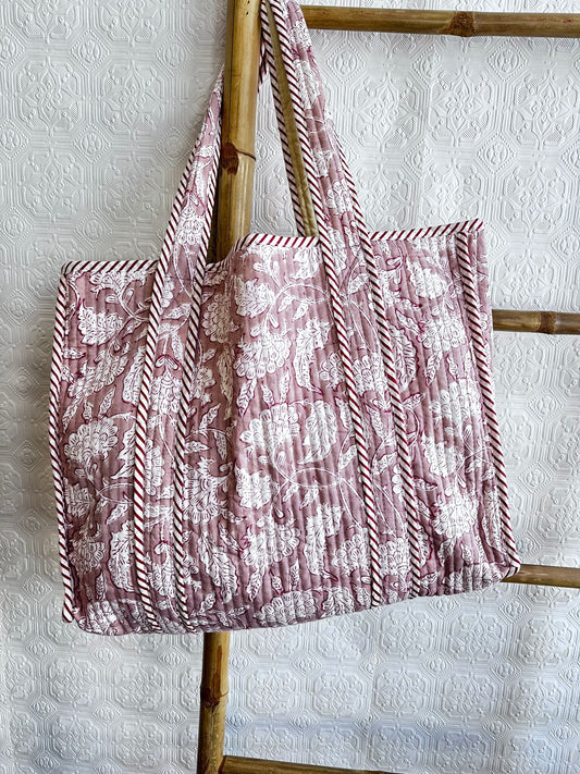 Quilted Cotton Handprint Brown white