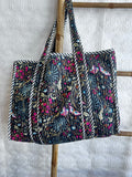 Quilted Cotton Handprint Blue gardenia