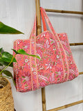 Quilted Cotton Handprint Orange Pink Floral