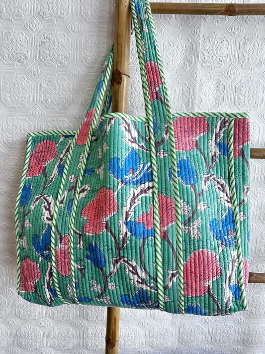 Quilted Cotton Handprint Green gardenia