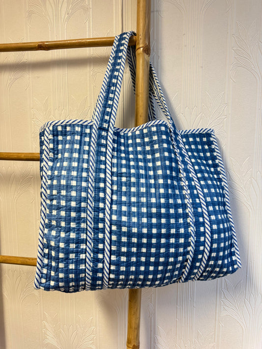 Quilted Cotton Handprint Blue checks