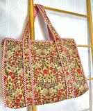 Quilted Cotton Handprint Beige with orange gardenia