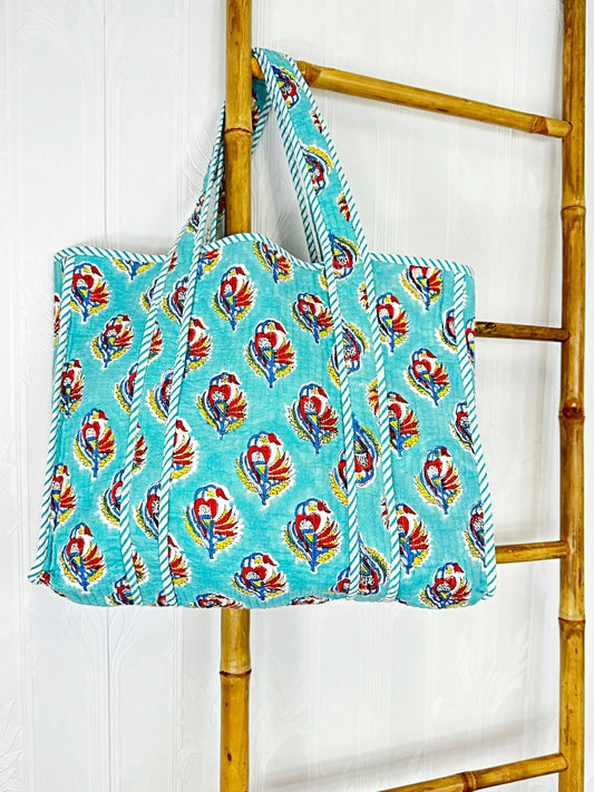 Quilted Cotton Handprint Sea blue motif