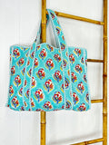 Quilted Cotton Handprint Sea blue motif