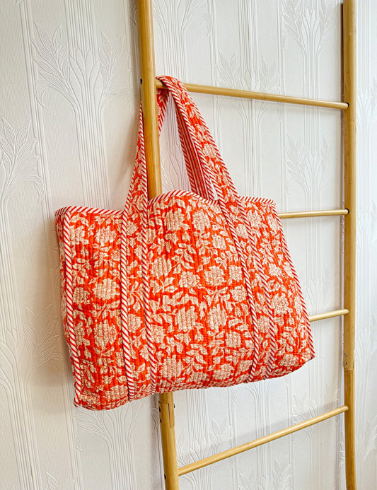 Quilted Cotton Handprint Orange small flora