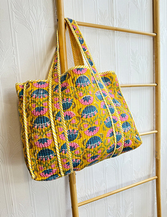 Quilted Cotton Handprint Mustard