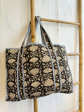 Quilted Cotton Handprint Black with beige