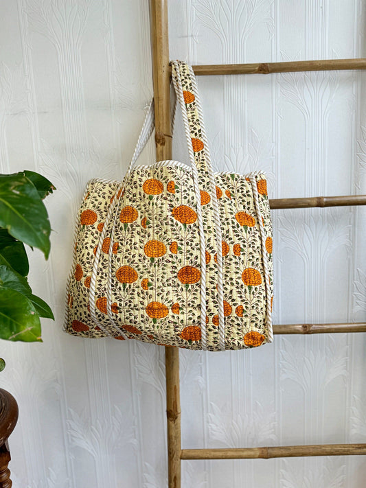 Quilted Cotton Handprint Marigold orange