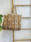 Quilted Cotton Handprint Beige large flowers