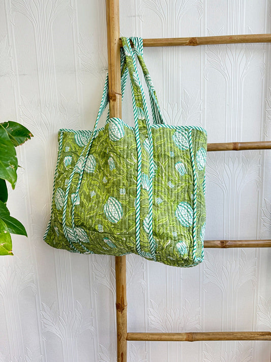 Quilted Cotton Handprint Green pomegrante