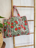 Quilted Cotton Handprint Olive green with red