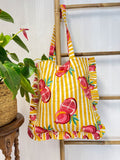 Cotton Handprint Yellow strip pomegranate