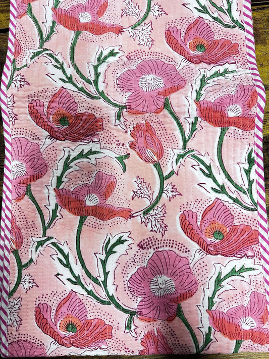 Cozy Elegance: Quilted Cotton Table Runners Peach pink