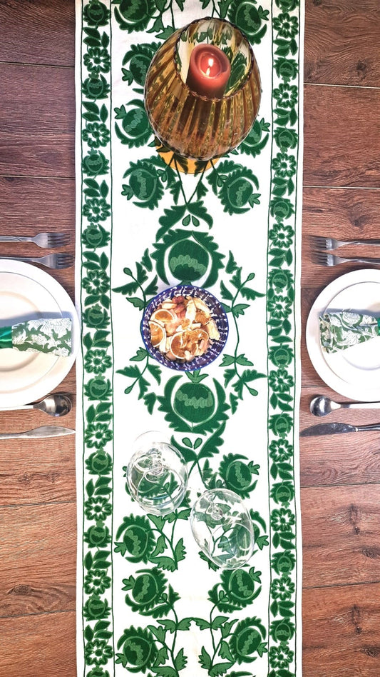 Bring your table to life with Suzani style green motif