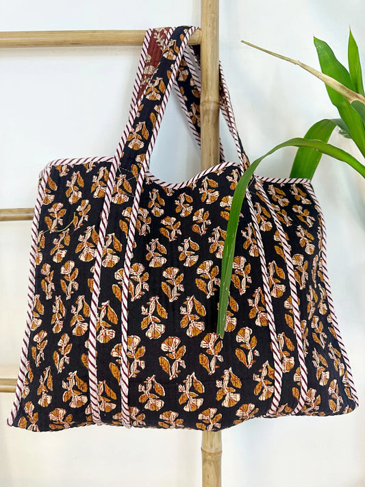 Quilted Cotton Handprint Black with small motif
