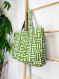 Quilted Cotton Handprint Green white checks
