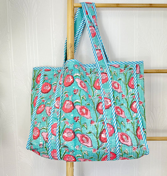 Quilted Cotton Handprint blue pink