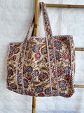 Quilted Cotton Handprint Beige with red blue