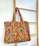 Quilted Cotton Handprint Brown gardenia