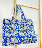 Quilted Cotton Handprint Blue cream