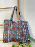 Quilted Cotton Handprint Yellow Dusty blue