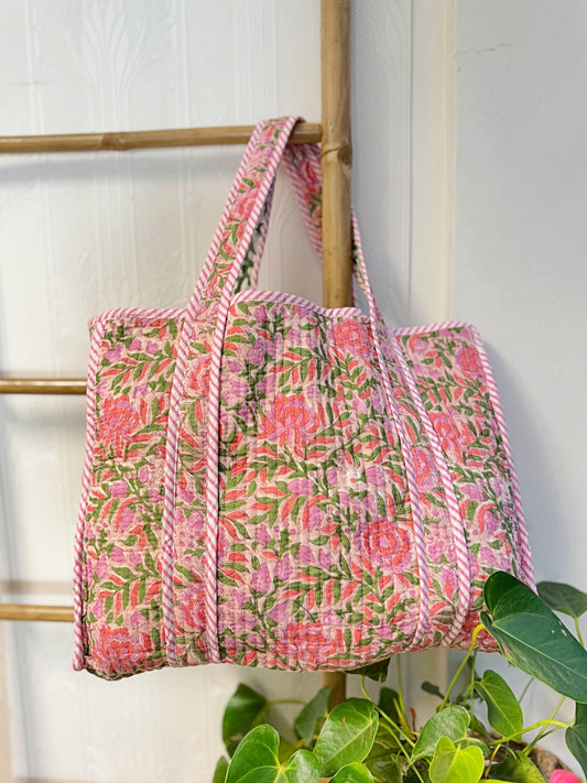 Quilted Cotton Handprint YellowBaby pink