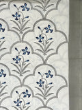 Large Table Handblock Printed Cotton Spring Summer Floral Table Cover | Classic White, Grey, Deep Blue