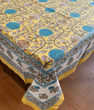 Large Table Handblock Printed Cotton Spring Summer Floral Table Cover | Bumblebee Orange