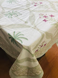 Large Table Handblock Printed Cotton Spring Summer Floral Table Cover | Ivory White