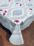 Large Table Handblock Printed Cotton Spring Summer Floral Table Cover | Royal White
