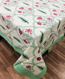 Large Table Handblock Printed Cotton Spring Summer Floral Table Cover | Classic Beige