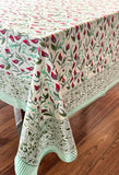 Large Table Handblock Printed Cotton Spring Summer Floral Table Cover | Cream, Classic Red, Dark Green