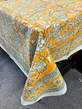 Large Table Handblock Printed Cotton Spring Summer Floral Table Cover | Gold Fish Orange