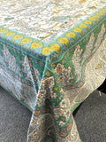 Large Table Handblock Printed Cotton Spring Summer Floral Table Cover | Sea Green, Beige