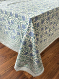 Large Table Handblock Printed Cotton Spring Summer Floral Table Cover | Vanilla White