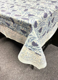 Large Table Handblock Printed Cotton Spring Summer Floral Table Cover | Pastel Light Blue with Deep Purple, Beige, Teal