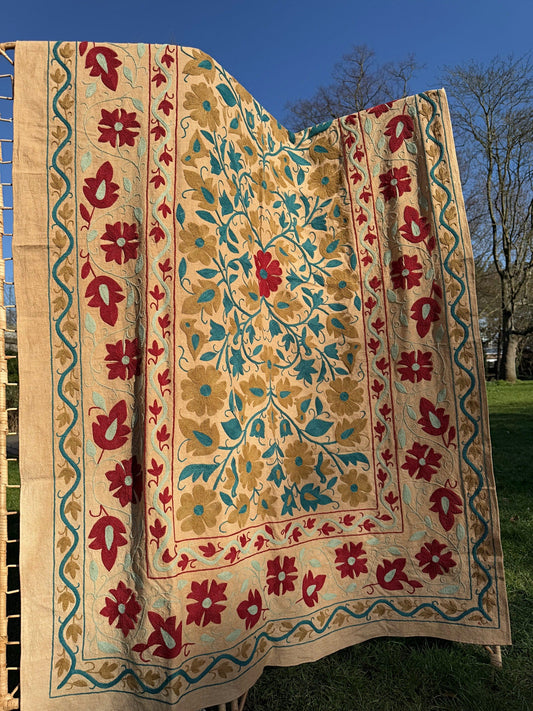 Vintage Handmade Wool Thread Embroidery – Timeless Craftsmanship & Heritage Detail Dull peach maroon