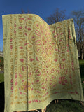 Vintage Handmade Wool Thread Embroidery – Timeless Craftsmanship & Heritage Detail Dull green with pink
