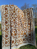 Vintage Handmade Wool Thread Embroidery – Timeless Craftsmanship & Heritage Detail Grey with brown embroidery