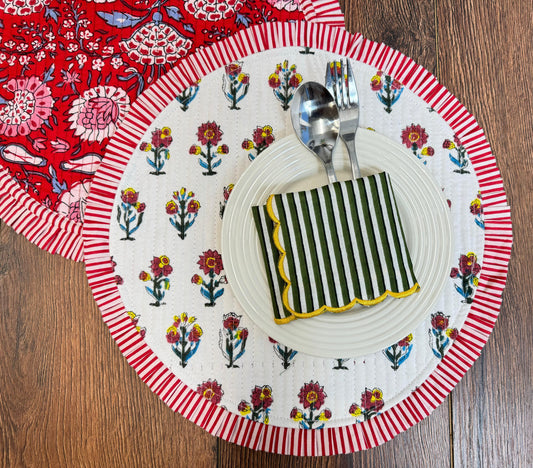 Easy Round Quilted Table Mat  Red motif