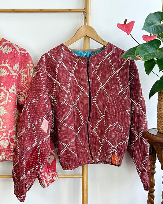 Vintage Inspired Short Jacket- Timeless Elegance with Modern Edge Vintage Maroon