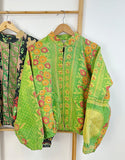 Vintage Inspired Short Jacket- Timeless Elegance with Modern Edge Fancy Green with Yellow and Red floral pattern